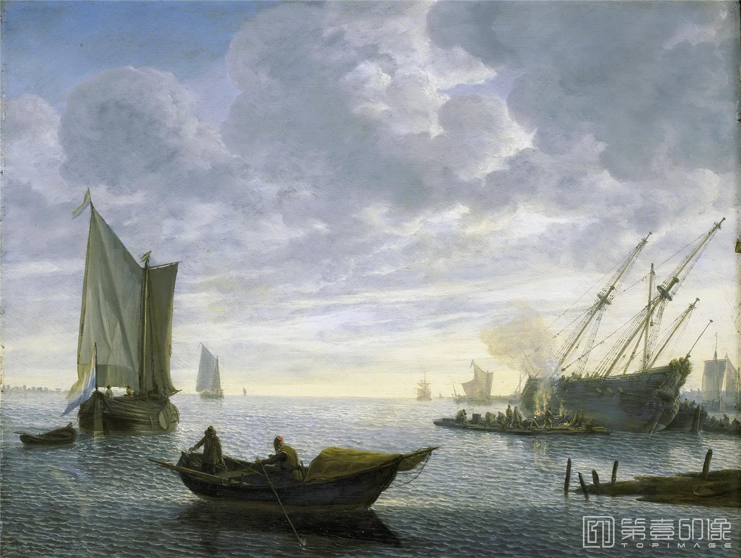 油画-荷兰阿姆斯特丹国家美术馆-Verschuier Lieve Pietersz. Het kalefateren van een schip 1660-1686-1805